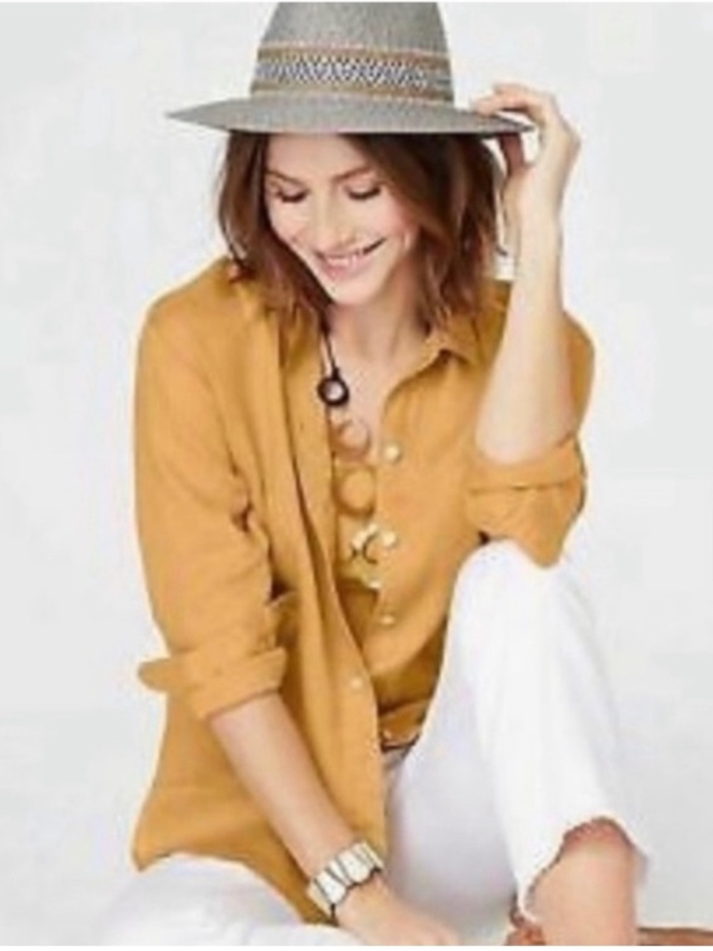 J. JILL Love Linen Mustard Yellow Long Sleeve Button Down Shirt Women’s Size L